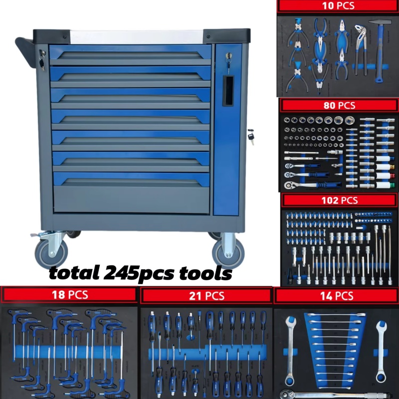 Workshop Tools Cabinet - 7-Drawer Lockable Rolling Steel Workshop Tool