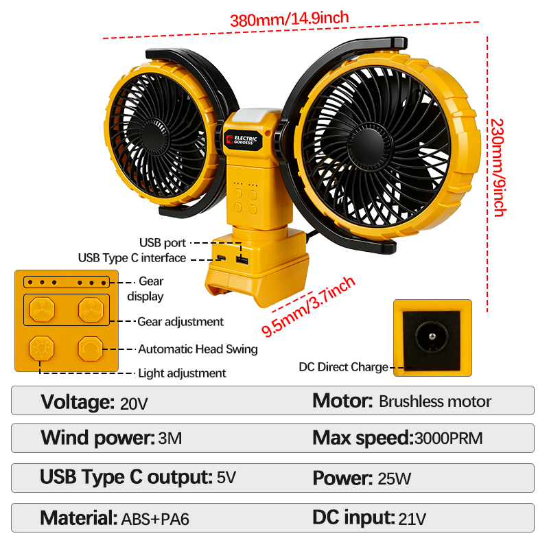 3000RPM Portable Dual Head Fan - Workshop Tools Wood review and price