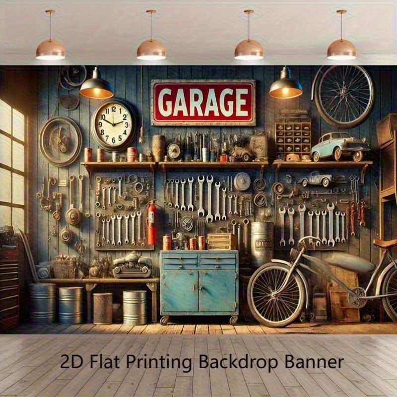 Industrial Garage Backdrop Ban - Workshop Tools Wallpaper review and price