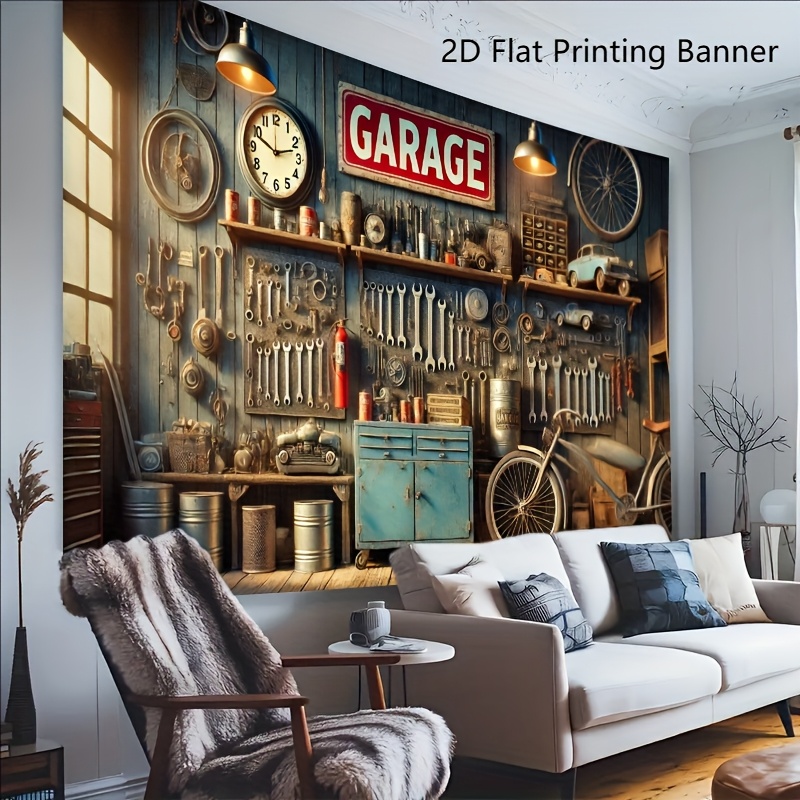 Industrial Garage Backdrop Ban - Workshop Tools Wallpaper review and price