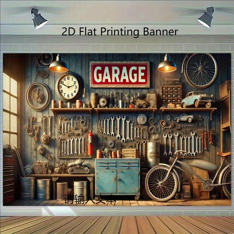 Industrial Garage Backdrop Ban - Workshop Tools Wallpaper review and price