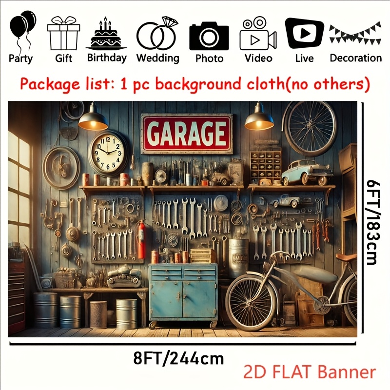 Industrial Garage Backdrop Ban - Workshop Tools Wallpaper review and price